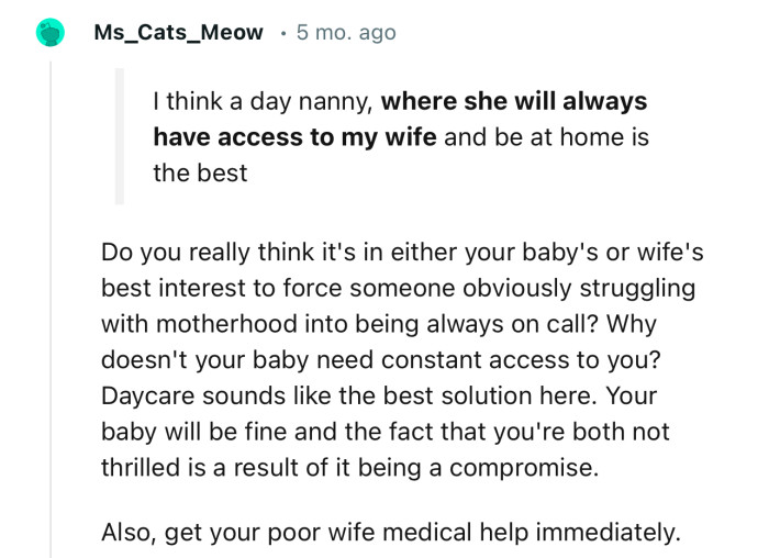 “Daycare sounds like the best solution here. The fact that you're both not thrilled is a result of it being a compromise.”