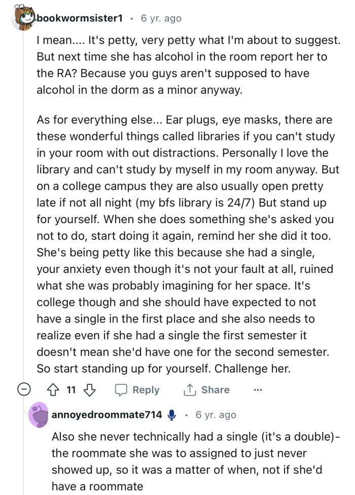 “When she does something she's asked you not to do, start doing it again; remind her she did it too.”