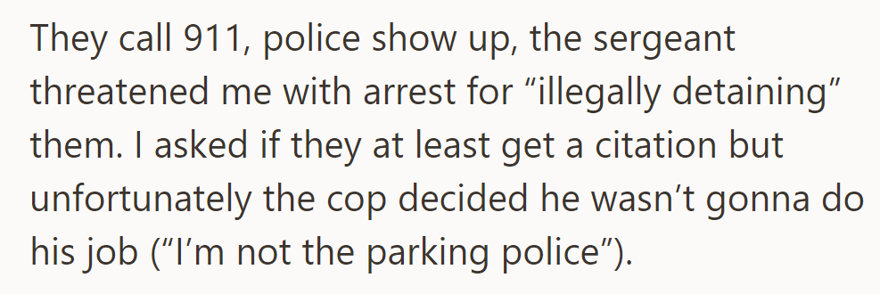 911 called, police arrive, sergeant threatens arrest. No citation given; officer says not 