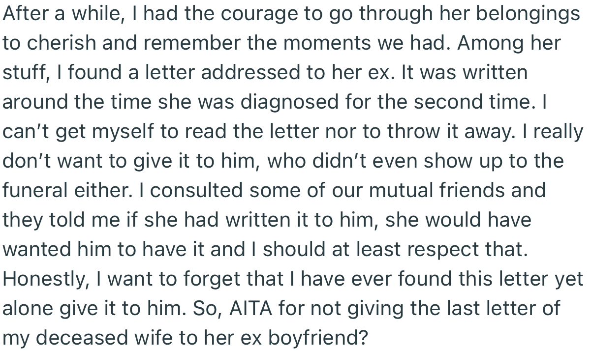 OP Later Found the Courage to Go Through Her Belongings, Only to Find a Letter Addressed to Her Ex