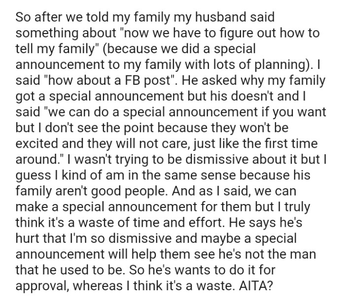 The OP admits that her in-laws aren't good people, but her husband sees things differently