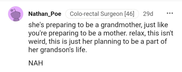 This is just the MIL planning to be part of her grandson's life
