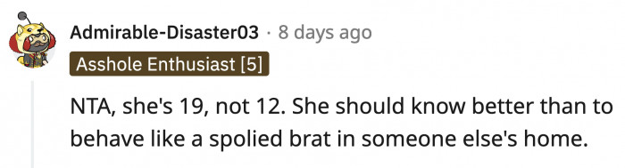 She is an adult, and it's sad that she doesn't know any better.