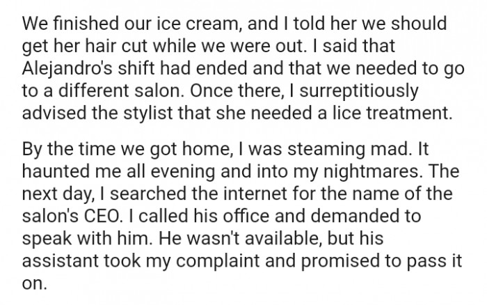 OP ended up taking her daughter to a different salon to get a haircut. But when they got home, she ensured that she made a complaint directly to the CEO's office