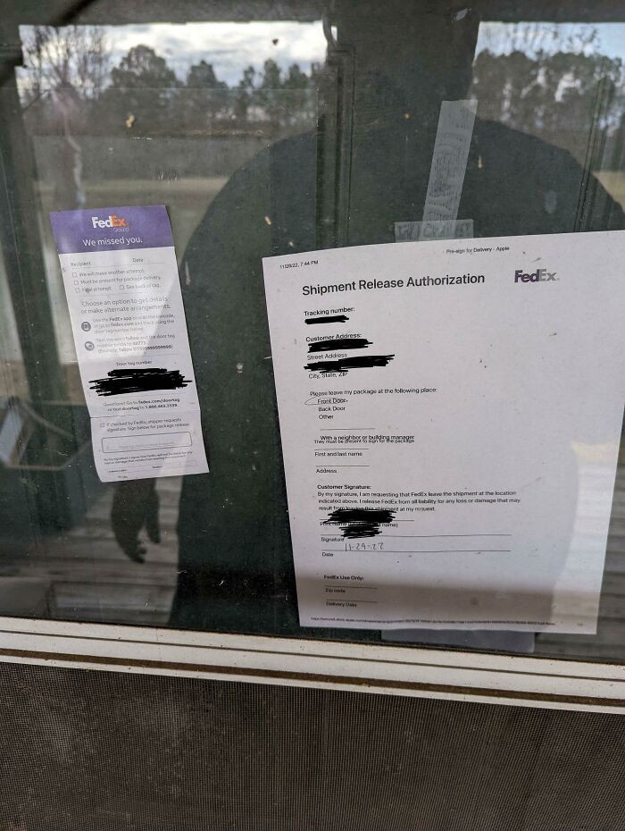 "Been Waiting Over A Month For This Delivery. It Finally Came Today. I Had Left A Pre-Sign Agreement On The Door So I Wouldn't Have To Miss Work To Sign For It. The Driver Just Put A Missed You Notice Right Beside It And Didn't Deliver My Package"