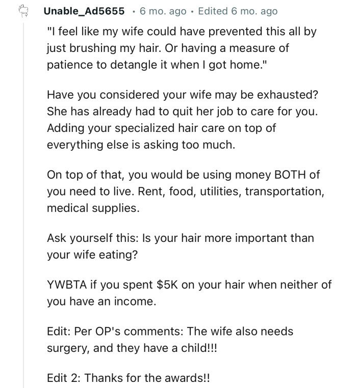 “Ask Yourself This: Is Your Hair More Important Than Your Wife Eating?”
