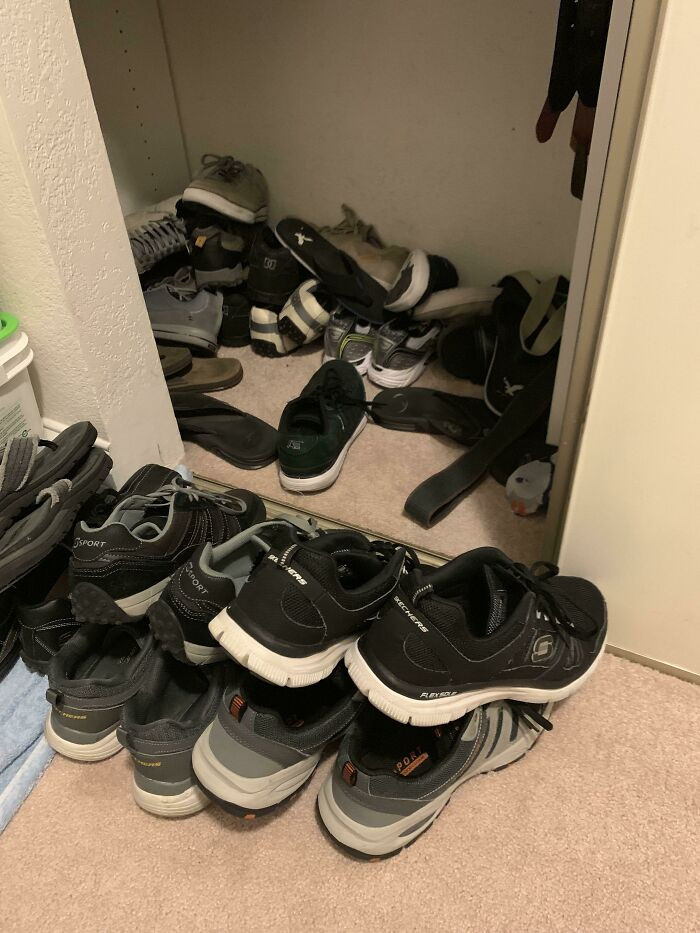 "Where My Hubby Chose To Stack His Shoes When He Tidied Up"