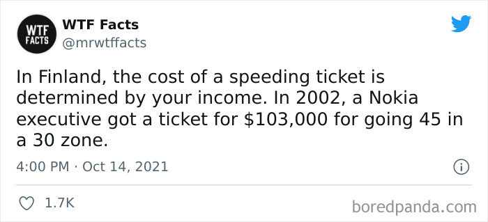 3. The cost of a speeding ticket depends on your income