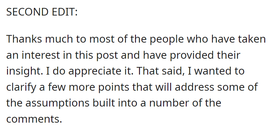 OP appreciates responses but clarifies points to address assumptions made in comments.
