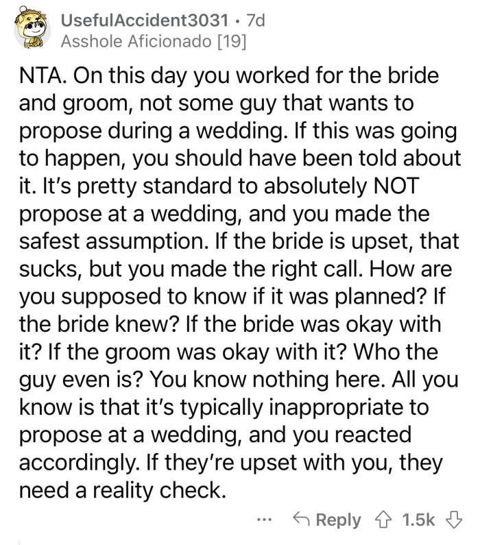 They have no right to blame OP for reacting the way she did.