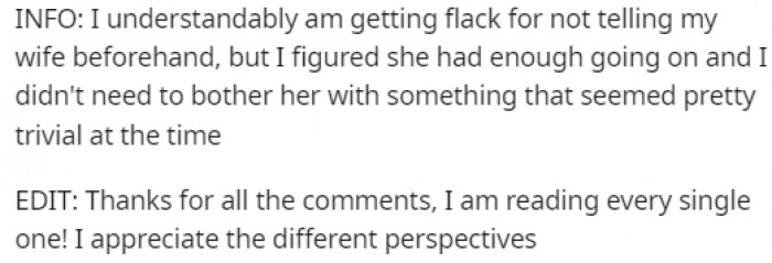 The father understands why his wife didn't like the idea so much.