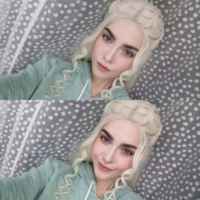 1. Here is the first piece, where we see Bugaeva cosplaying as Daenerys Targaryen, aka Khaleesi, aka Mother of Dragons from Game of Thrones