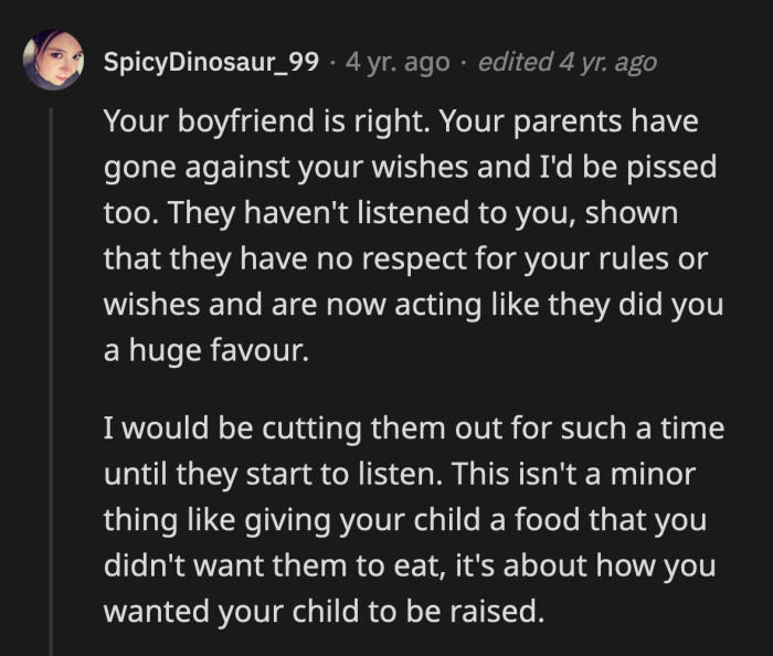 Her boyfriend reacted appropriately given how OP's parents behaved.