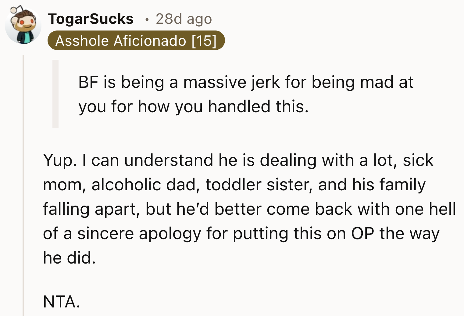 OP Deserves An Apology