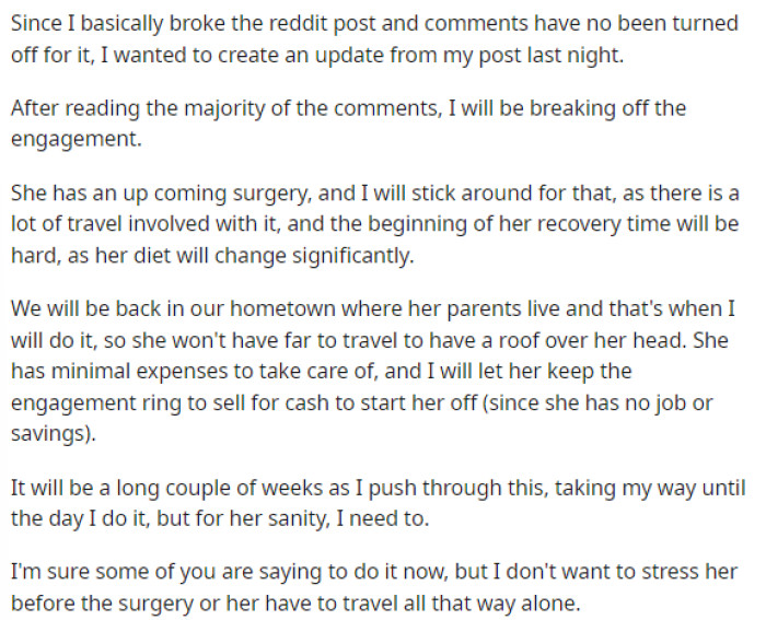 It sounds like splitting up is the right choice, but it's going to be hard under these circumstances.