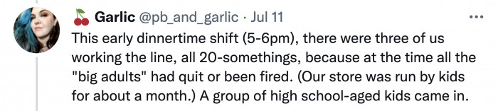 OP, along with her relatively young co-workers, was working the early dinnertime shift