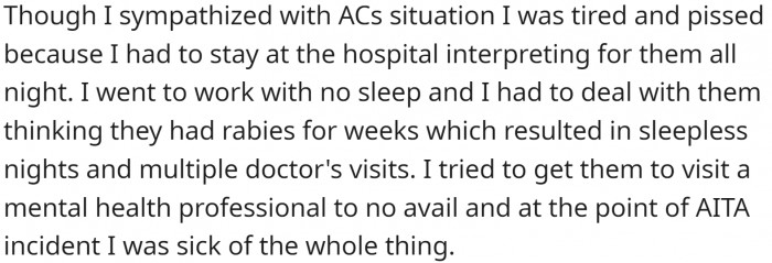 OP spent the whole night at the hospital and went to work without any sleep.