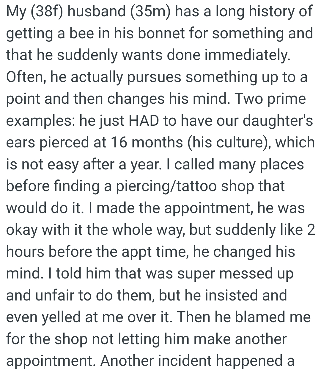 The OP begins her story