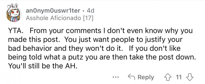 OP needs to be more open to criticism.