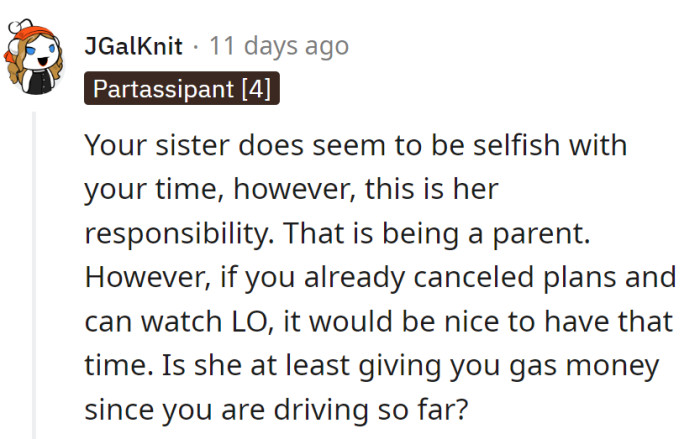 Sister's a time thief, but parenting is her starring role.