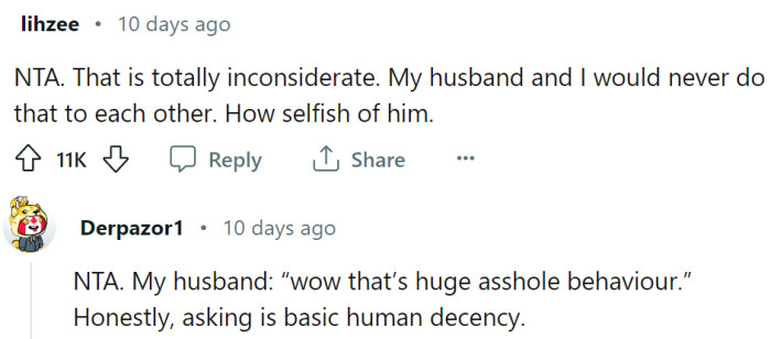 Redditors show no mercy to the husband: