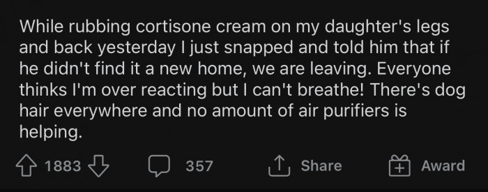 OP even threatened to leave if the dog was going to stay.