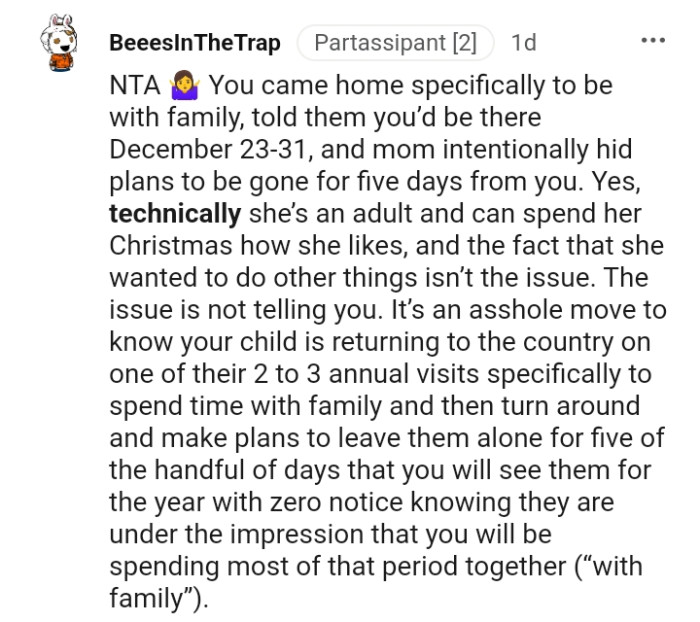 She's an adult and can spend Christmas how she likes