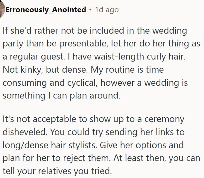 If she refuses to be presentable for the wedding, OP can let her attend as a regular guest.