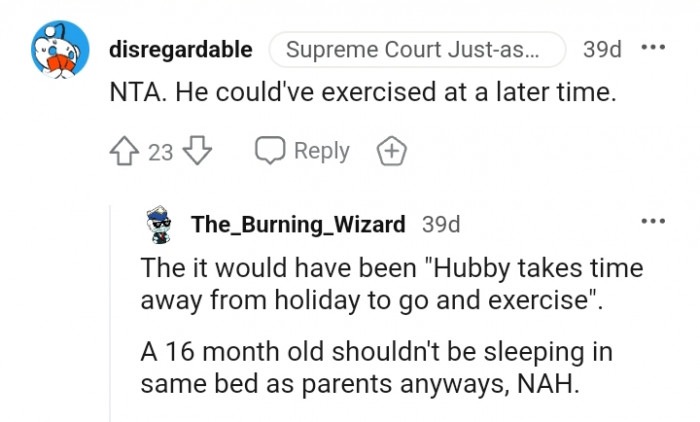 Hubby takes some time away from holiday to go exercise