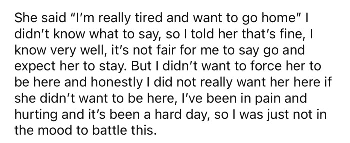 Even though the Redditor was disappointed, she told her wife it was fine.