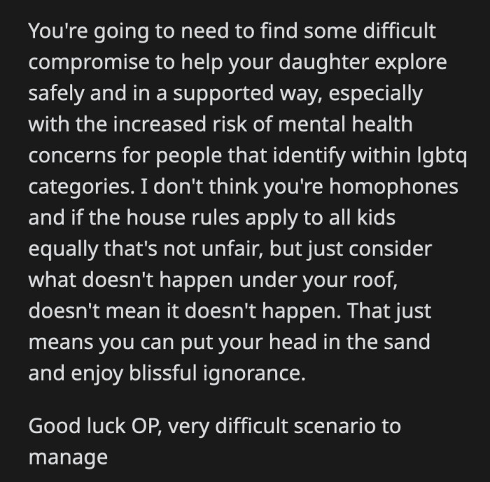 It is better to provide a safe space for their children and guide them into becoming responsible adults than ignore what is already happening