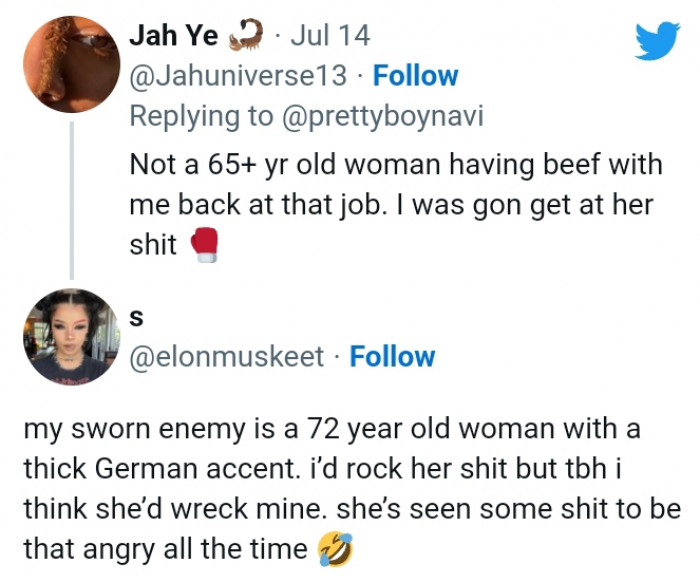 5. Here we see some well-advanced women beefing with a much younger generation