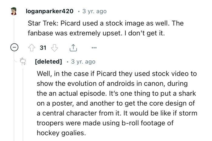 Star Trek fans got extremely upset with the use of stock photos as well.