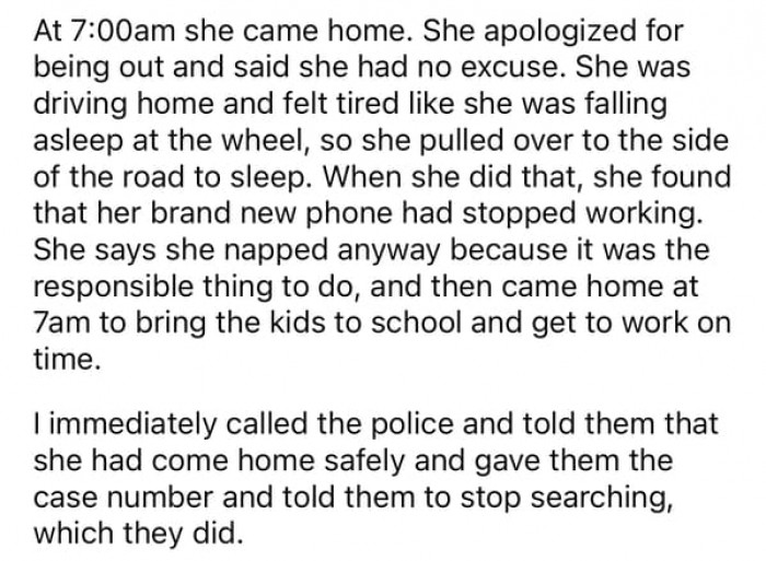 She came home around 7 A.M. with the craziest story