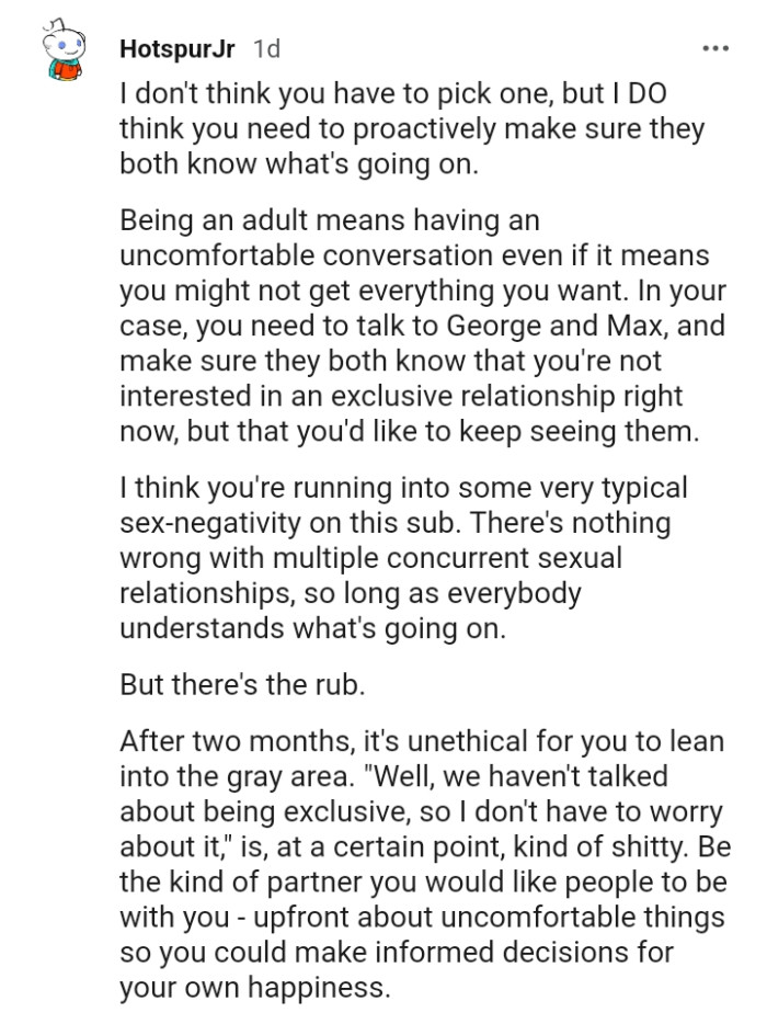 According to this Redditor, there's nothing wrong with multiple concurrent sexual relationships as long as everybody understands what is happening