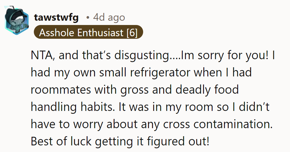 NTA. Separate fridge: saving relationships and stomachs one isolated snack at a time!