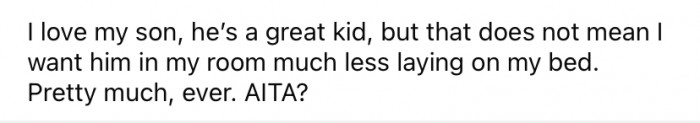 The Redditor says she loves her son dearly, but she really doesn't want him in their bedroom anymore.