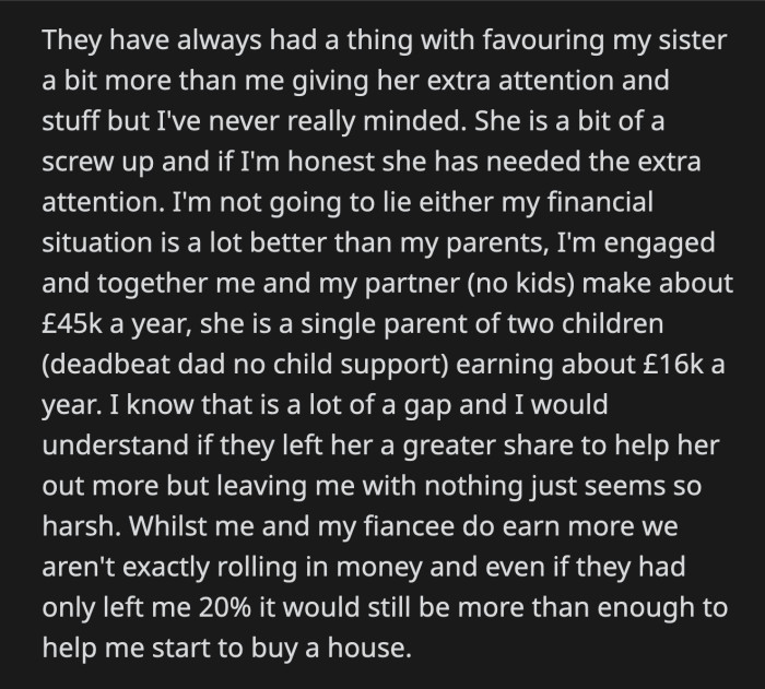 He Knows It Was His Parents' Money to Do with as They Pleased, but He Couldn't Let Go of How Unfair the Situation Was
