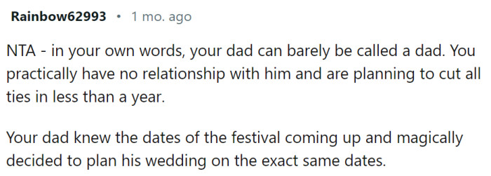 OP says that his dad can barely be called 'dad,' so why lose sleep over it?