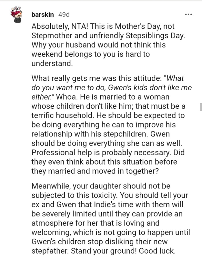 This is mother's day not stepmom and unfriendly step siblings day