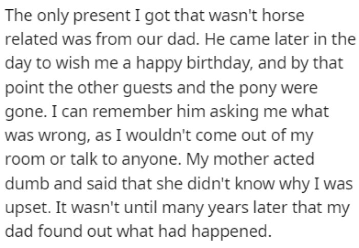 OP's father was the only one to give her a proper present