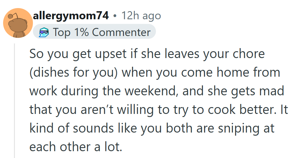 Sounds less like a marriage fight and more like a passive-aggressive relay race.