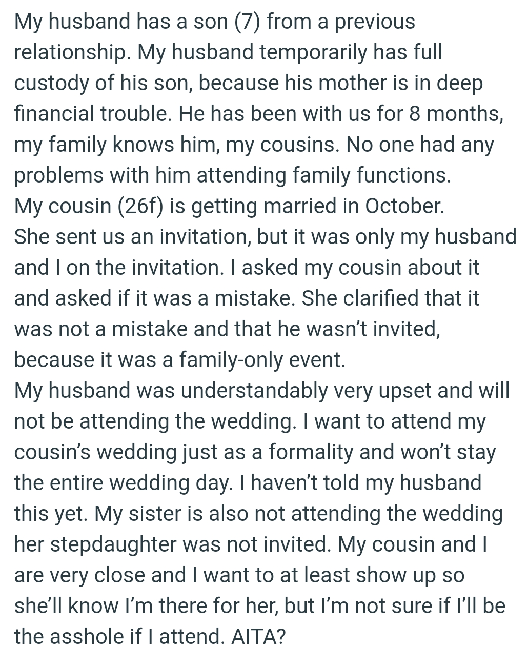 The OP wants to at least show up so her cousin will know she was there for her wedding