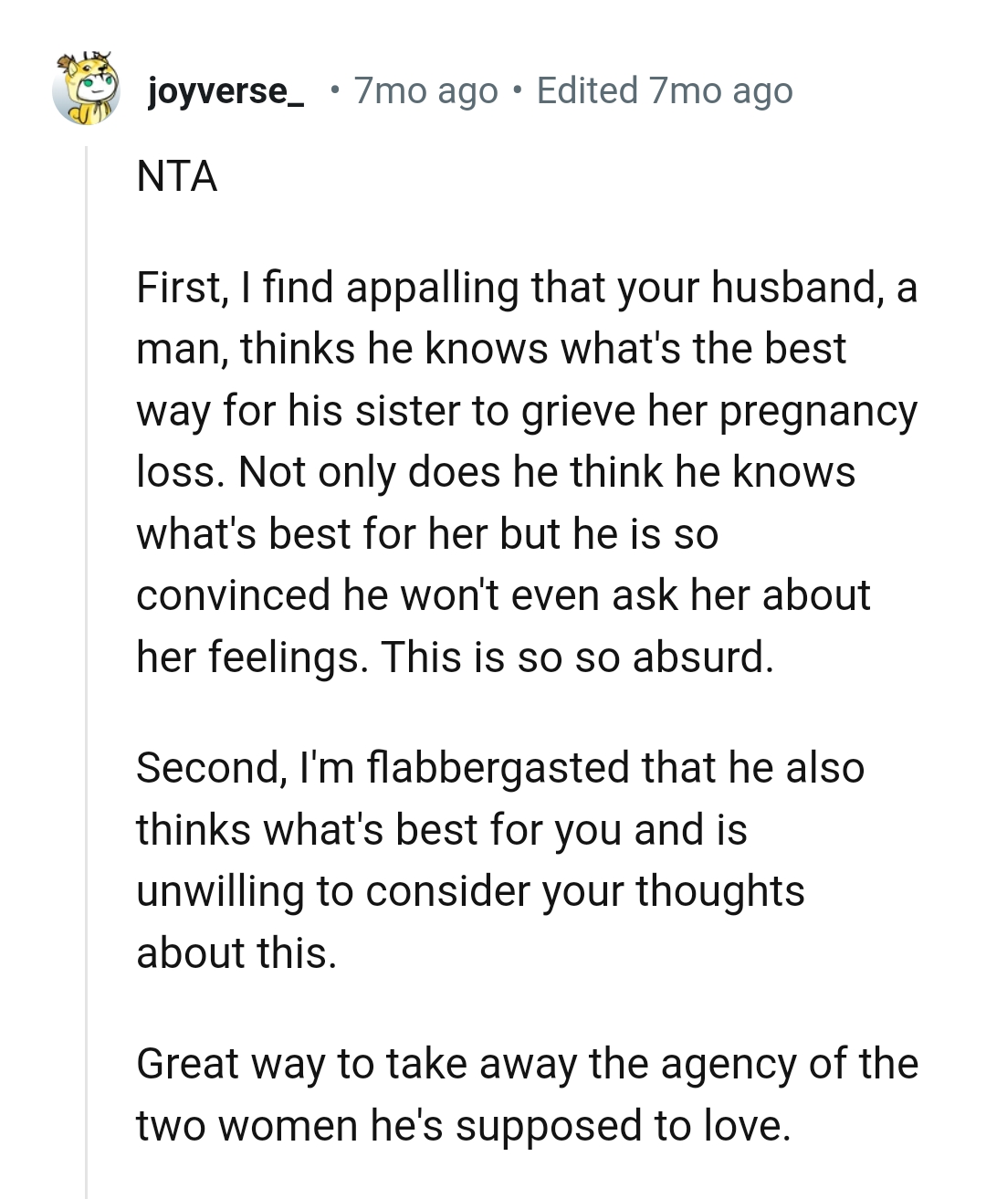 OP's Husband Thinks He Knows What's Best for His Sister to Grieve Her Pregnancy Loss