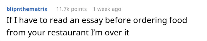 No one wants to read an essay before ordering food