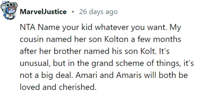 We just hope both Amari and Amaris will be loved and cherished in their own unique ways.