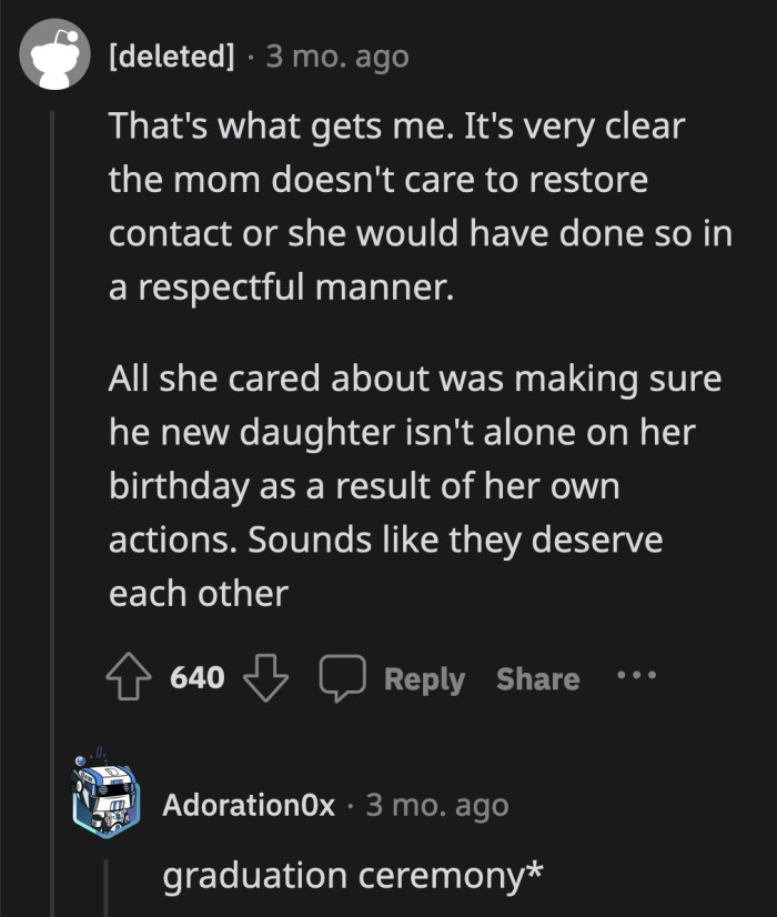OP is right to respond. Attending the party will just be another reminder of her mom's choices.