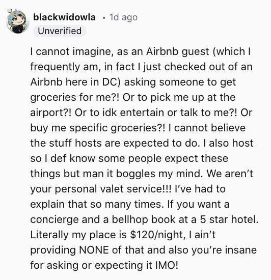 3) This Redditor cannot believe the things hosts are expected to do