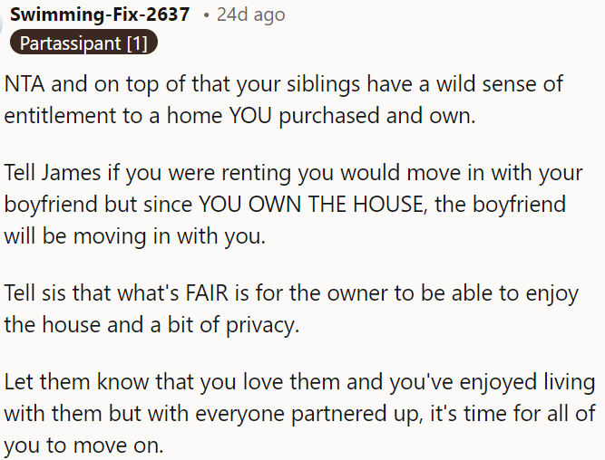 OP should express her love for them but emphasize that it's time for everyone to move on now that everyone is partnered up.