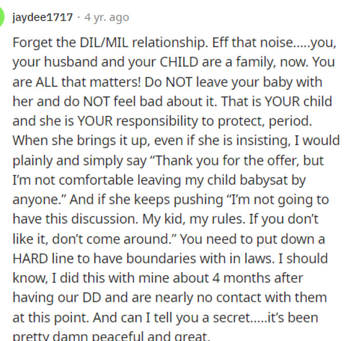 The relationship with MIL isn't as serious as the strength between her actual close family, so she shouldn't worry about this as much.
